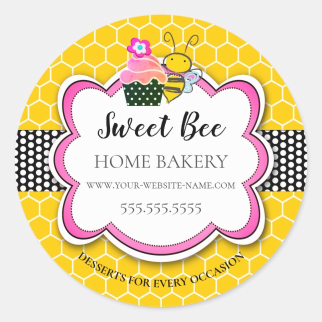 Süßhoney Bee Cupcake Bäckerei Runder Aufkleber (Vorderseite)