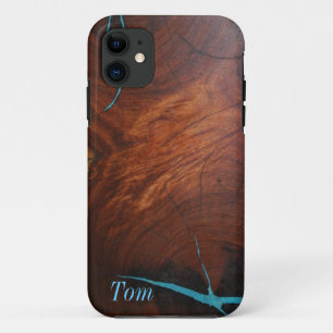 SÜSSHÜLSENBAUM-HÖLZERNER BILD-TÜRKIS-EINLEGEAR iPhone 11 HÜLLE