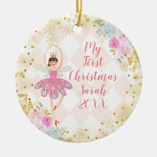 Süßigkeiten Ballerina Nutcracker 1. Weihnachten Keramik Ornament (Vorne)