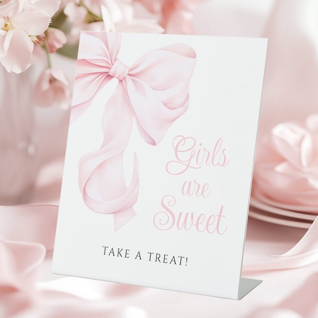 Süßigkeiten Bar Signieren Pink Bow Girl Erster Geb Sockelschild (Von Creator hochgeladen)