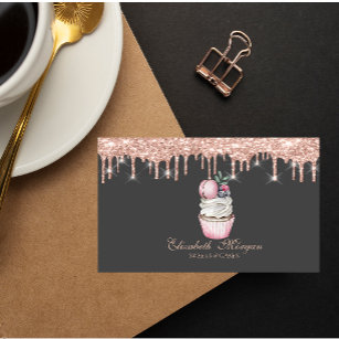 Süßigkeiten Cupcake Macaron Rose Gold Tropfen Bäck Visitenkarte