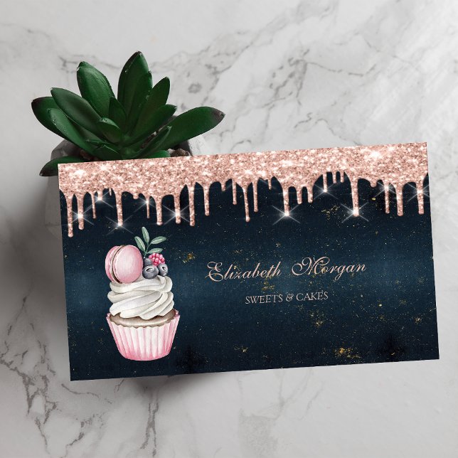 Süßigkeiten Cupcake Macaroon Rose Gold Tropfen Dun Visitenkarte (Von Creator hochgeladen)