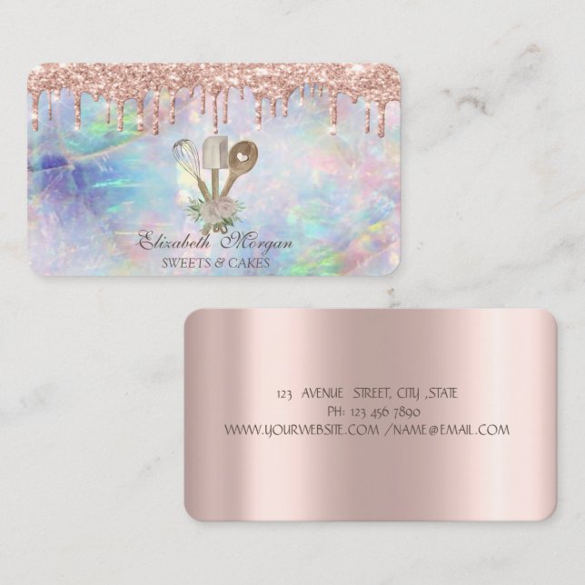 Süßigkeiten Cupcake Rose Gold Tropfens Opal Bäcker Visitenkarte (Vorne/Hinten)