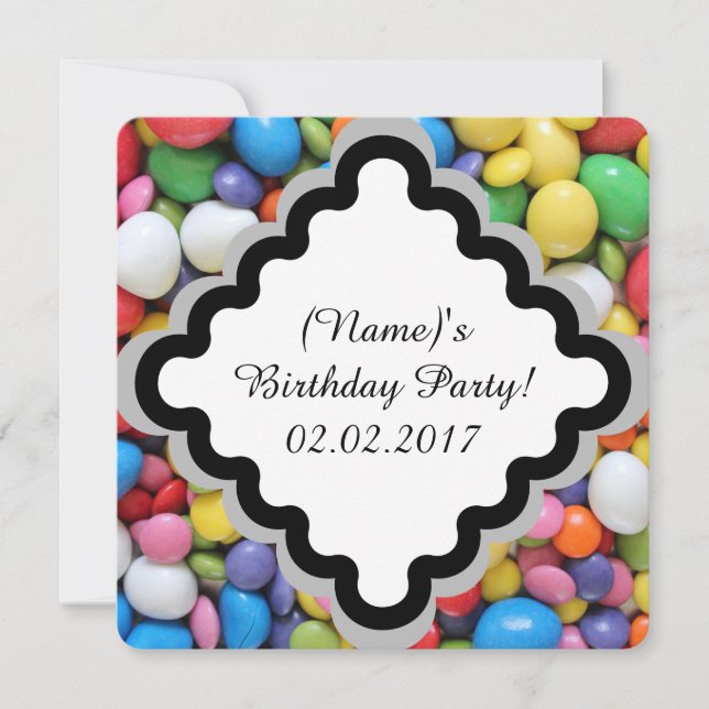 Süßigkeiten - Einladung zur Kindergeburtstag Party (Vorderseite)