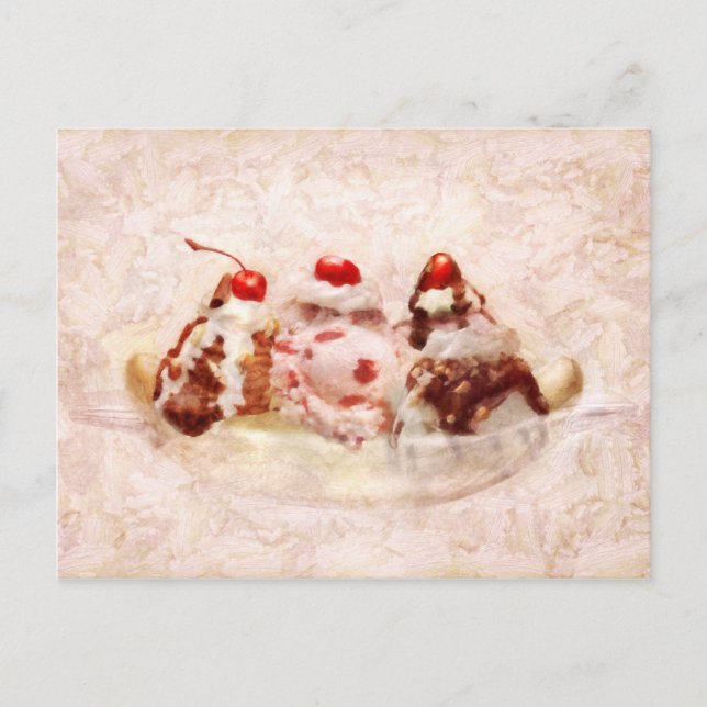 Süßigkeiten - Eiscreme - Bananenspaltung Postkarte (Vorderseite)