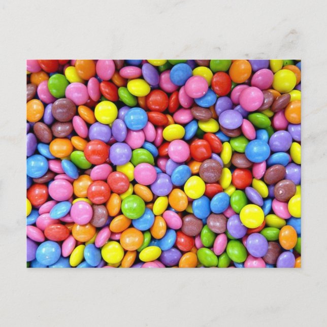 Süßigkeiten: Farbiges Süßgebäck Postkarte (Vorderseite)
