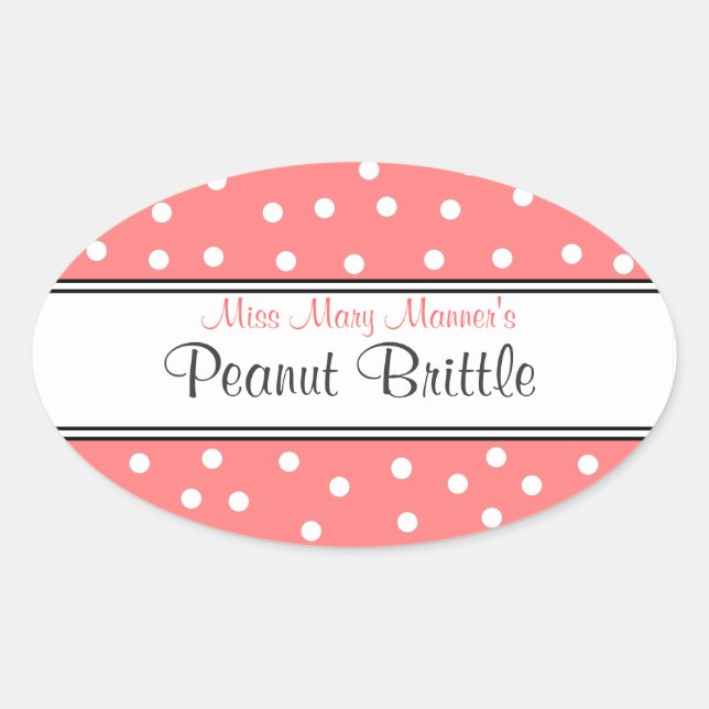 Süßigkeiten für Peach & White Dots-Business-Logos Ovaler Aufkleber (Vorderseite)