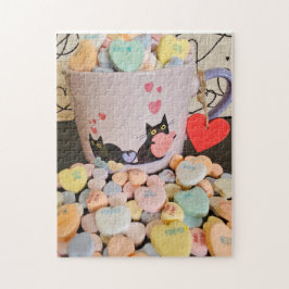 Süßigkeiten-Herzen mit Katzen-Puzzle