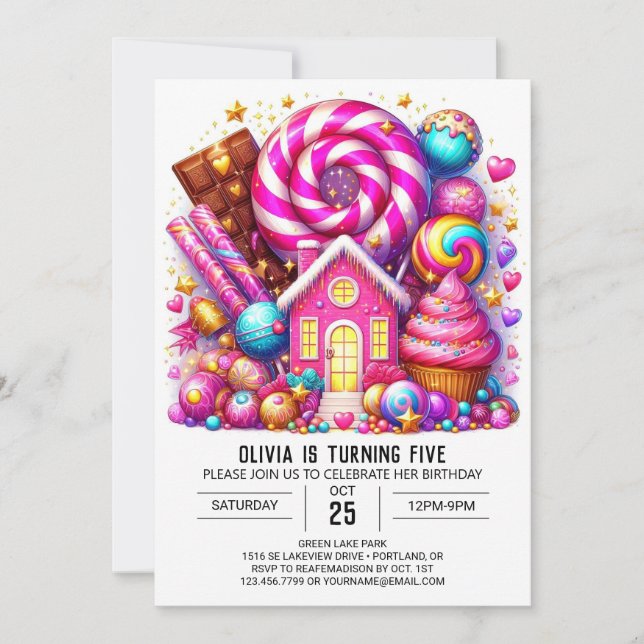 Süßigkeiten Magische Candyland Digital Geburtstag Einladung (Vorderseite)