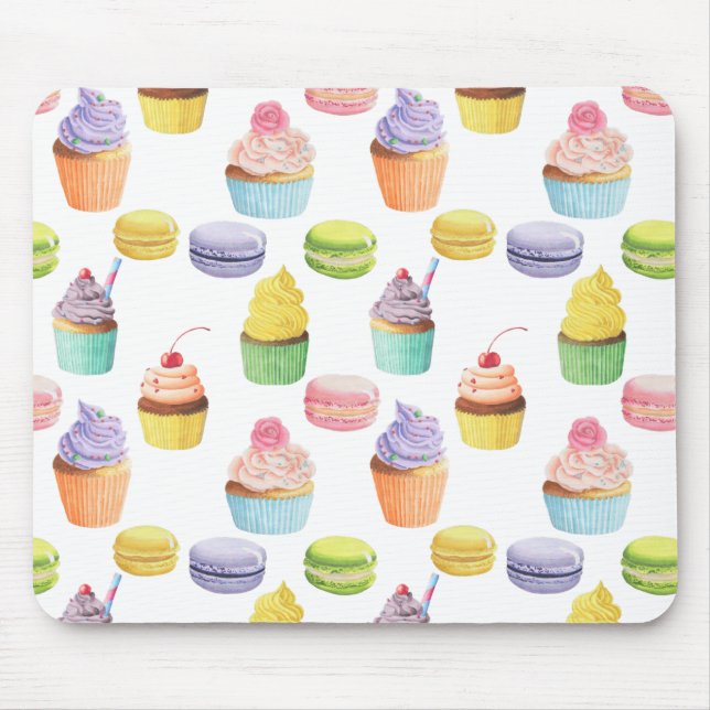 Süßigkeiten-Muster Cupcakes und Macaros Mousepad (Vorne)