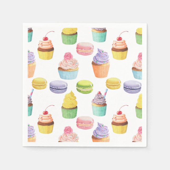 Süßigkeiten-Muster Cupcakes und Macaros Serviette (Vorderseite)