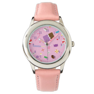 Süßigkeiten-Muster Mädchen Personalisiert Rosa Armbanduhr