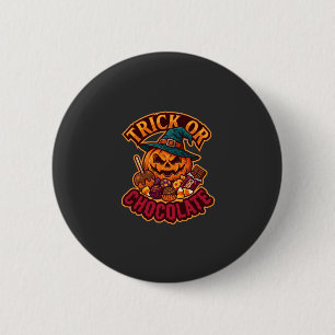 Süßigkeiten oder Saures Halloween-Kürbis-Henkerhut Button
