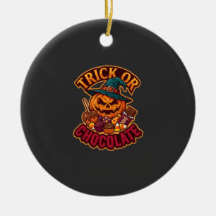 Süßigkeiten oder Saures Halloween-Kürbis-Henkerhut Keramik Ornament