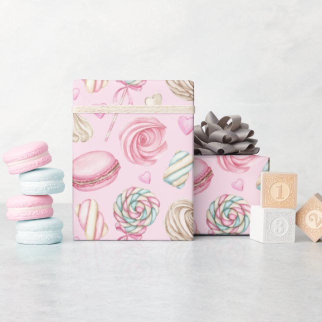 Süßigkeiten Pink-Aquarellmuster Geschenkpapier (Babyparty)