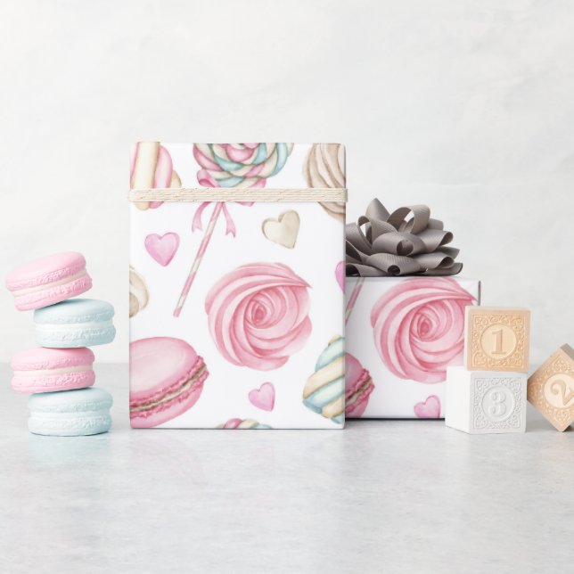 Süßigkeiten Pink-Aquarellmuster Geschenkpapier (Babyparty)