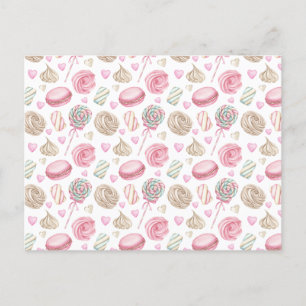 Süßigkeiten Rosa Wasserfarben-Muster  Postkarte