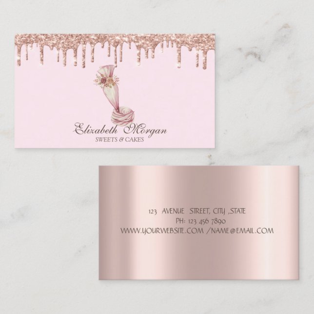 Süßigkeiten Rose Gold Tropfen Bäckerei Visitenkarte (Vorne/Hinten)