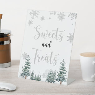 Süßigkeiten-Schild, silbernes Glitter-Schild Sockelschild