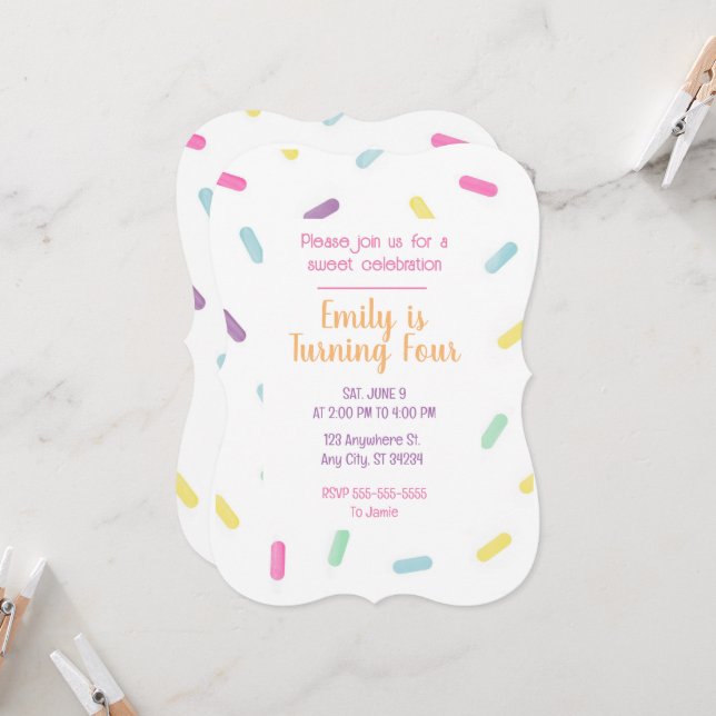 Süßigkeiten Sprinkles zum Geburtstag Einladung (Vorderseite/Rückseite Beispiel)