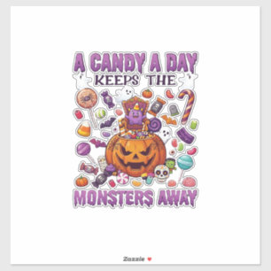 Süßigkeiten-Tag hält Monster Halloween-Kürbis fern Aufkleber
