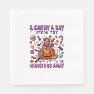 Süßigkeiten-Tag hält Monster Halloween-Kürbis fern Serviette