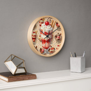 Süßigkeiten und Eisbecher Premium-Holzwanduhr Uhr