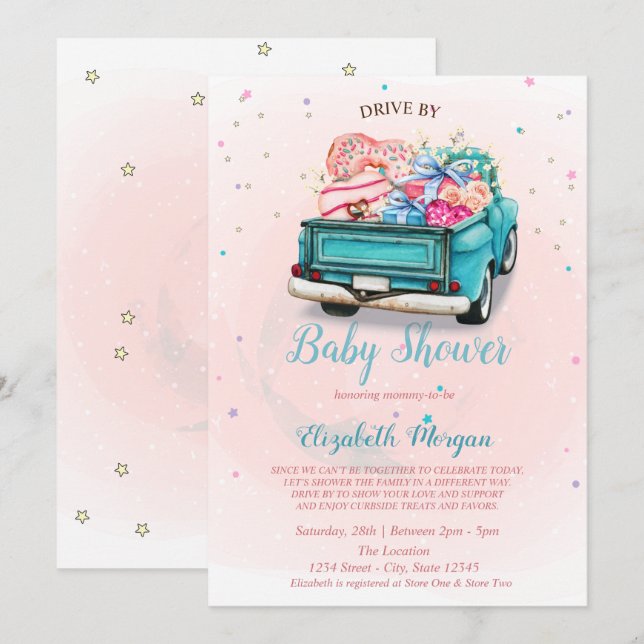 Süßigkeiten von Aquarell mit Babydusche Einladung (Vorne/Hinten)