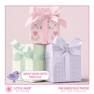 Süßigkeitenherz und Liebesvögel Valentinstag Geschenkpapier Set
