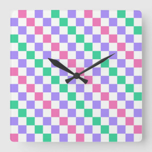 Süßigkeitenladen diagonales Schachbrettmuster Quadratische Wanduhr