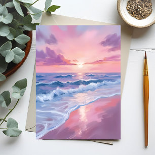 Süßigkeitenstrand   Rosa Ozeanwellen Malerei Postkarte