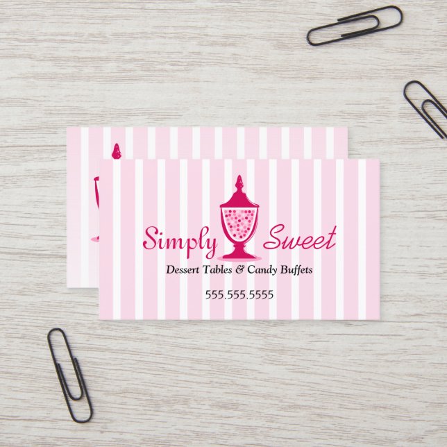Süßigkeits-Buffet-und Nachtisch-Tabellen Visitenkarte (Vorderseite/Rückseite Beispiel)
