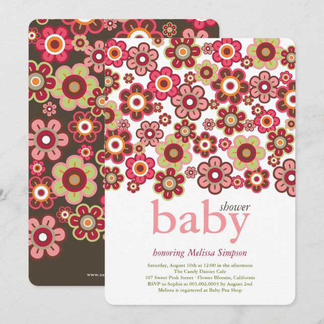 Süßigkeits-Gänseblümchen-Blumen-Blüten-Baby-Dusche Einladung (Vorne/Hinten)