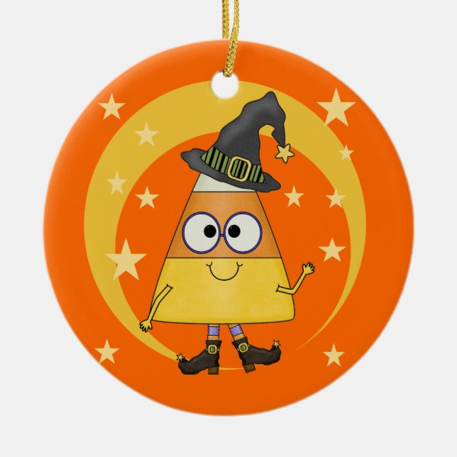Süßigkeits-Mais-Hexe Halloween Keramikornament (Vorne)