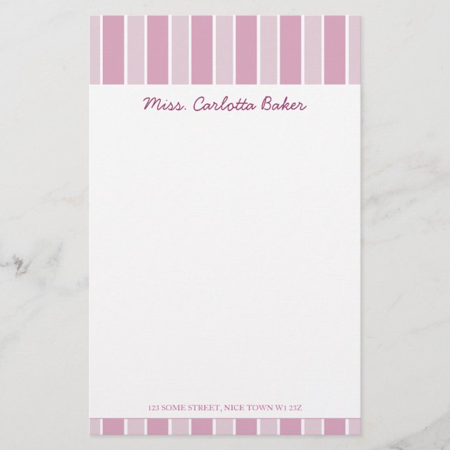 Süßigkeits-rosa Streifen-persönliches Briefpapier (Vorderseite)