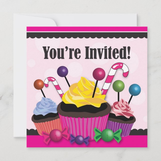 Süßigkeits-und Kuchen-Bonbon-Party Einladung (Vorderseite)