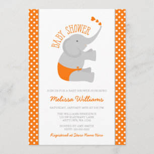 Süßorange-graue Elefant-Babyparty-Einladungen Einladung