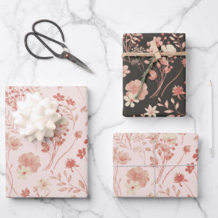 Süßpastel Pfirsichcreme Rustikale Blume Geschenkpapier Set