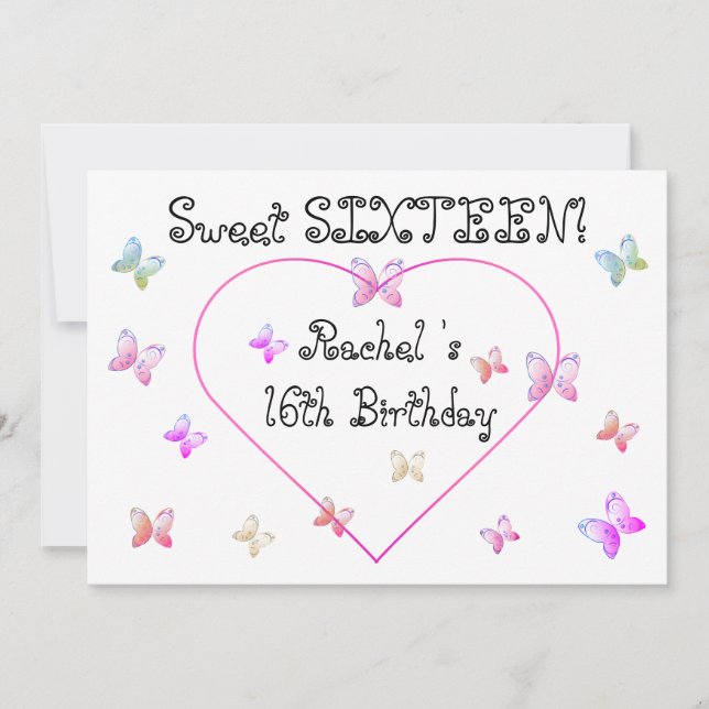 Süßrosa Herzklopfen Süß 16 Geburtstag Einladung (Vorderseite)