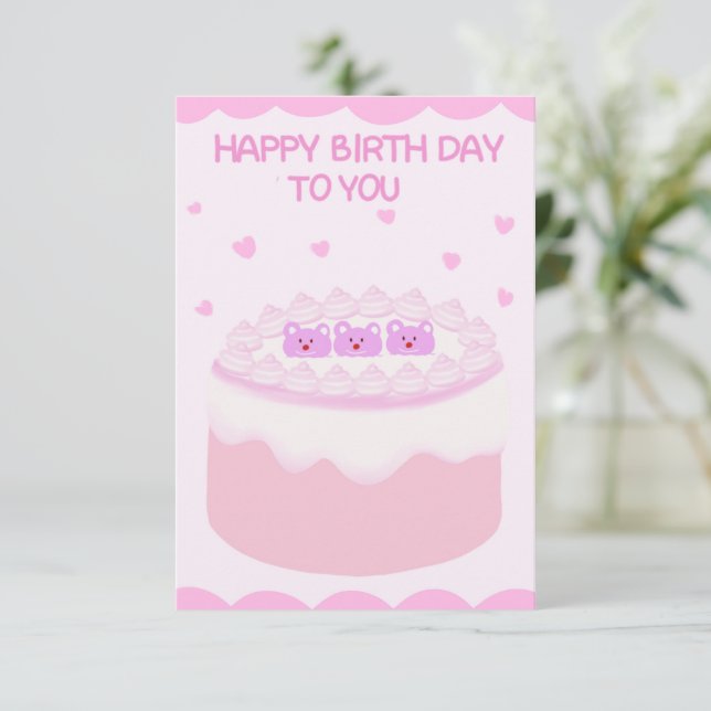 Süßrosa Kuchen zum Geburtstag Karte (Stehend Vorderseite)