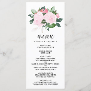 Süßrosa Rose Hochzeitsmenü Menükarte