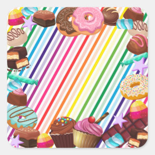 Süßspeise, Schokolade, Essen, Donuts, Regenbogen Quadratischer Aufkleber