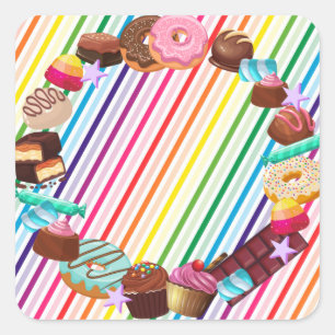 Süßspeise, Schokolade, Essen, Donuts, Regenbogen Quadratischer Aufkleber