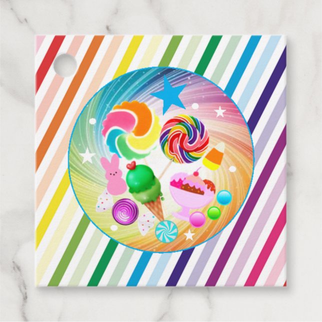 Süßspeise, Schokolade, Essen, Donuts, Regenbogente Geschenkanhänger (Vorderseite)