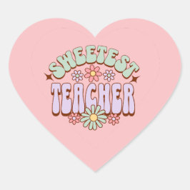 Süßster Lehrer Retro Blume Valentine Herz Herz-Aufkleber