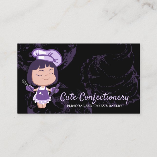Süßwaren Baker lila Girl Pastry Koch Black Visitenkarte (Vorderseite)