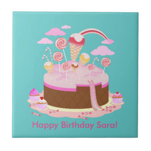 Süßwaren und Schokoladenkuchen zum Geburtstag Fliese