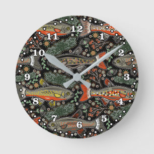 Süßwasserfisch, Stilvolles Design, Forelle, Fische Runde Wanduhr