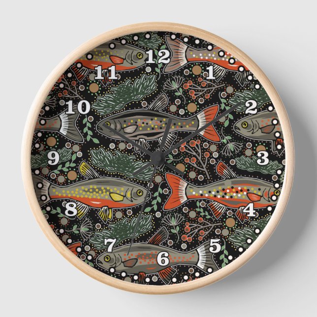 Süßwasserfisch, Stilvolles Design, Forelle, Fische Uhr (Vorderseite)