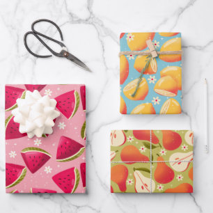 Süßwassermelone, Zitronen und Birnen Geschenkpapier Set